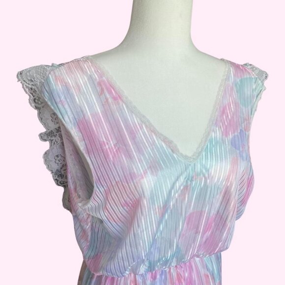 💚 SOLD 💚 80s Cotton Candy Floral Night Dress - Picture 1 of 5